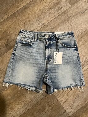Zenana Distressed Hem Denim Shorts